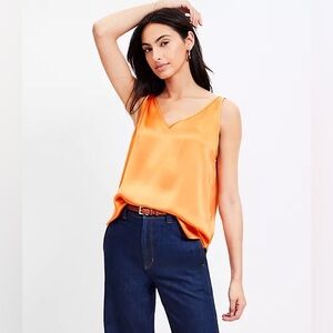 LOFT Bright Orange Satin V-Neck Camisole Tank
